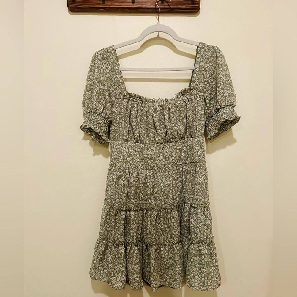 Sage Green, Ruffle Tier Dress, Size L